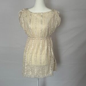 Style & Co Petite Cream Lace Coquette Ruffle Sequin Long Shirt Womens Ivory S